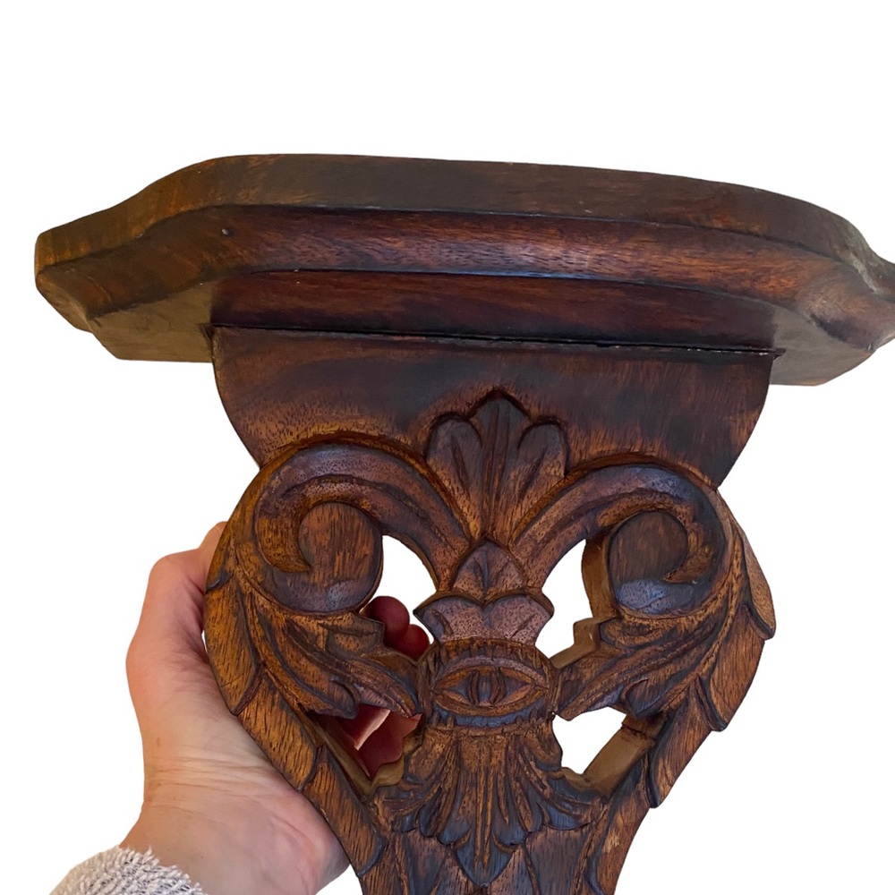 Wooden Hand Carved Corbel Shelf.  Third Eye, Evil Eye Protection #1 - Picture 14 of 14